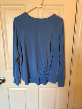 Time and Tru Dusty Blue Knot-Front Long Sleeve Top